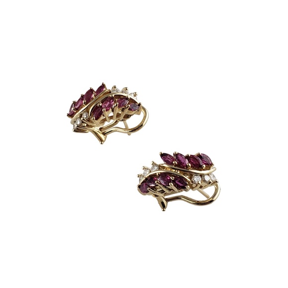 Vintage 14 Karat Yellow Gold Natural Ruby and Diamond Earrings #13644 - Picture 3 of 8